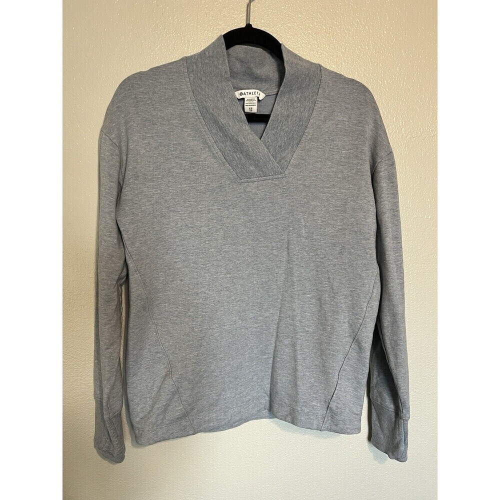 Athleta Clarity Pullover V-Neck Blue Sweatshirt Thumb Hole Women’s Size‎ XS